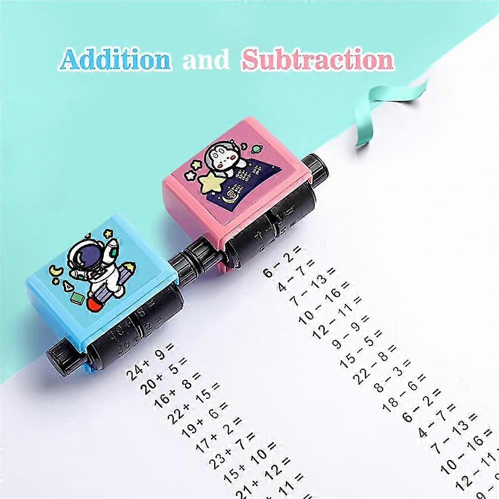 2stk Addition og Subtraktion Undervisningsstempler Smart Math Roller Stamps Øvelsesværktøjer Lærerartikler (send trykolie)