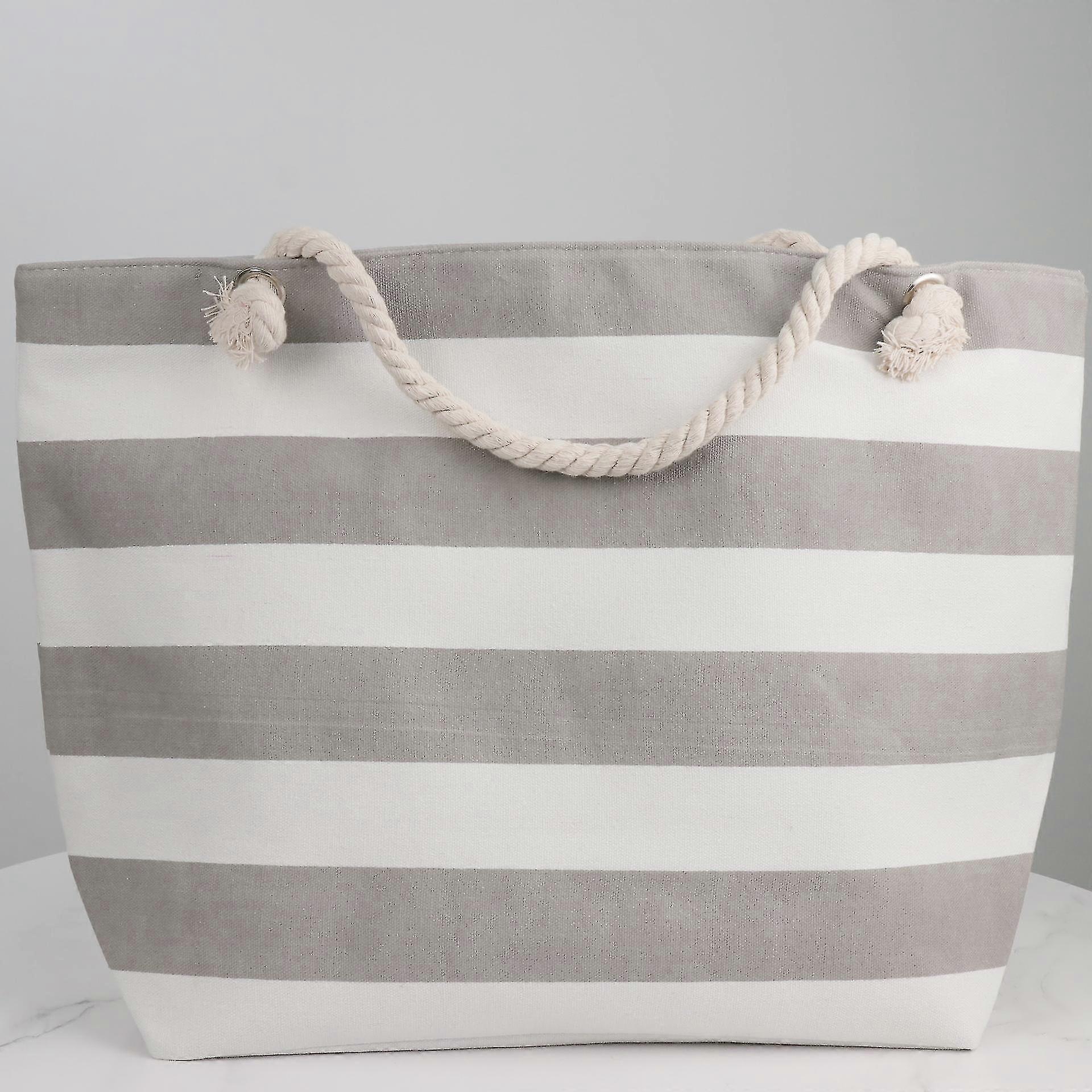 Striped Canvas Bag With Large Capacity For Beach, Travel And Shopping-ZZY