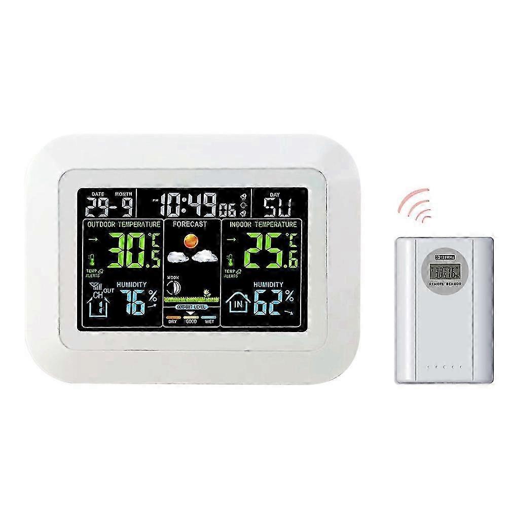 Multifunctional Home/Office Weather Station Color Digital Display Clock Outdoor and Indoor Temperature Tester Hygrometer Weather Forecast Table Clock