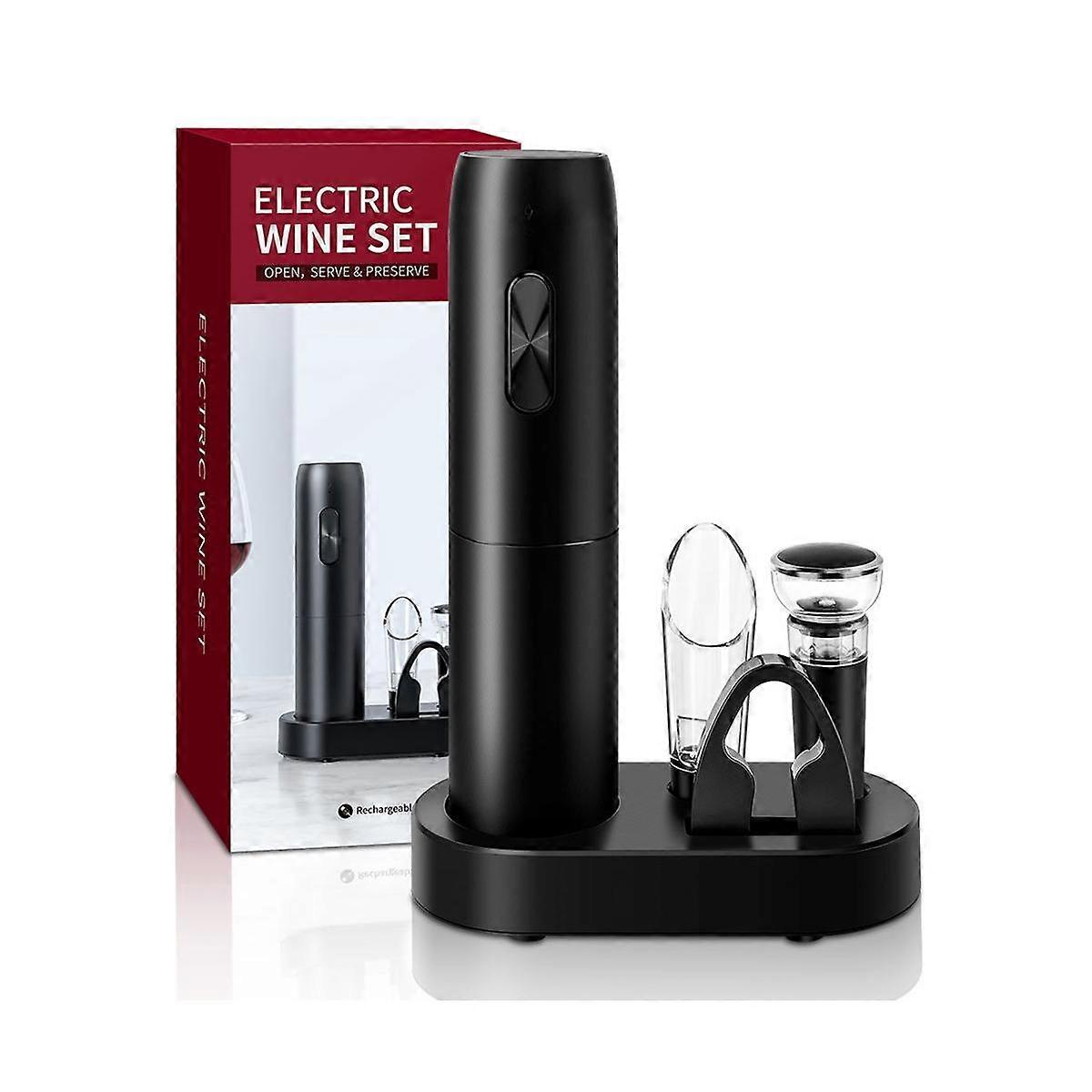 Electric Wine Opener Set with Charging Base Automatic Corkscrew with Aerator Pourer and Foil Cutter