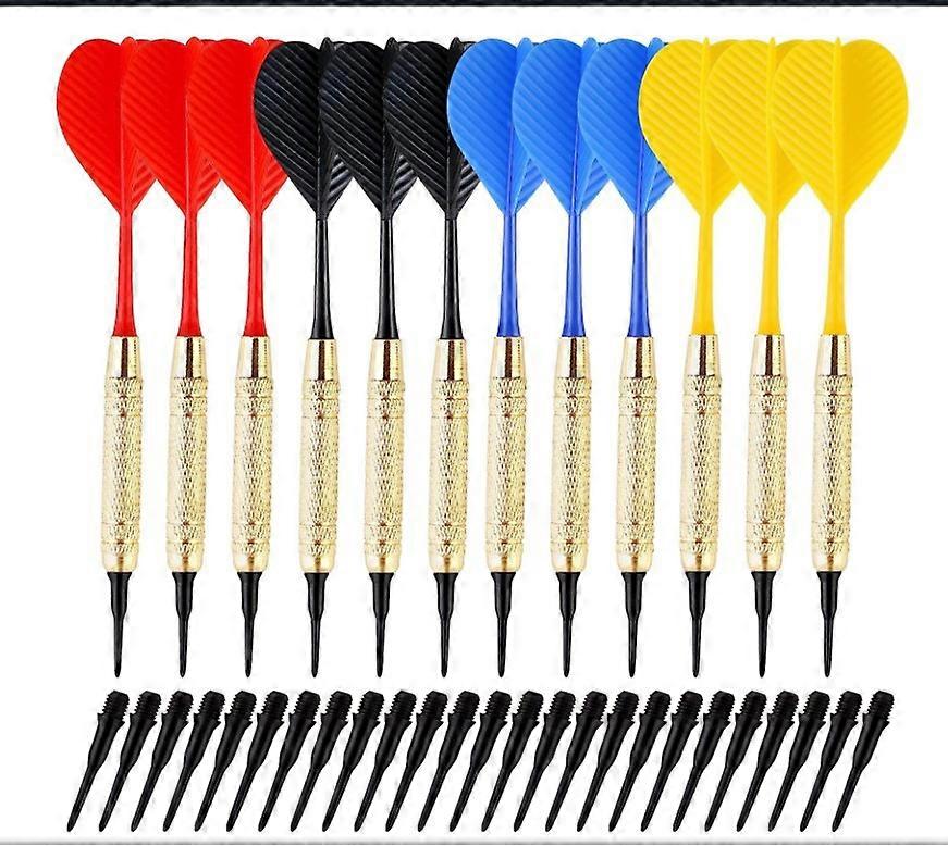 Red Yellow Blue Black Plastic Tip, Electronic Dartboard Darts, 12 Soft Tip Darts for Electronic Dartboard, 18 Grams Dart, with 100 Tips