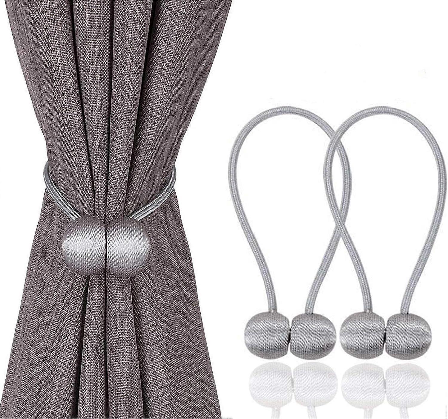Magnetic Curtain Tiebacks Clips - Window Tie Backs Holders for Home Office Decorative Rope Holdbacks Classic Tiebacks Design, Grey 2 Pair