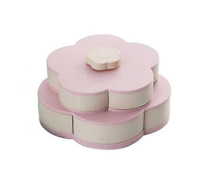 Double-Layer Plate, Flower-Shaped, Rotatable Snack Container With 10 Compartments, Snack Box for Sweets / Dried Fruits, Color: Pink