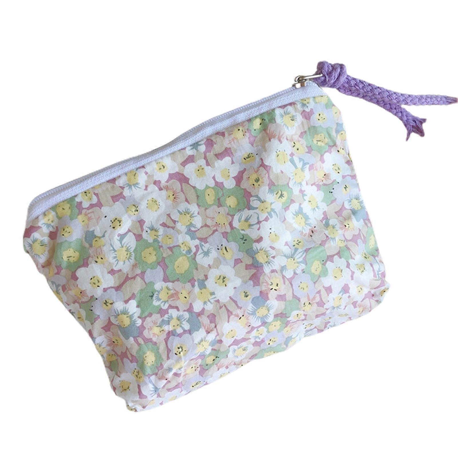 Cosmetic Bag Collapsible Zipper Closure Flower Patterns Beautiful Handheld Coin Purse for Shopping