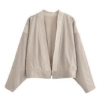 Autumn Women's Chic Casual Bomber Jacket V-Neck Long Sleeve Tops Fashion Vintage Solid Loose Pilot Coat Streetwear Mujer