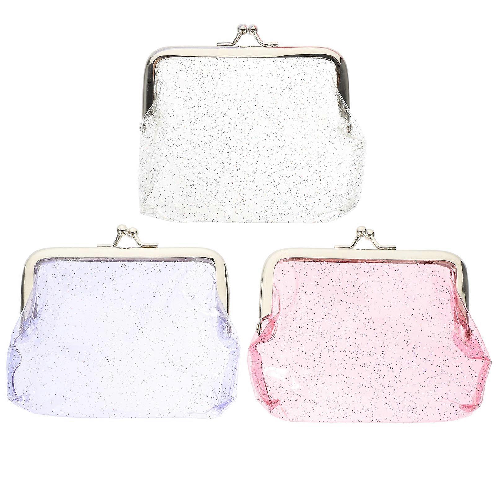 3pcs Clear Coin Purse Transparent Clasp Design Change Purse for Women Girl
