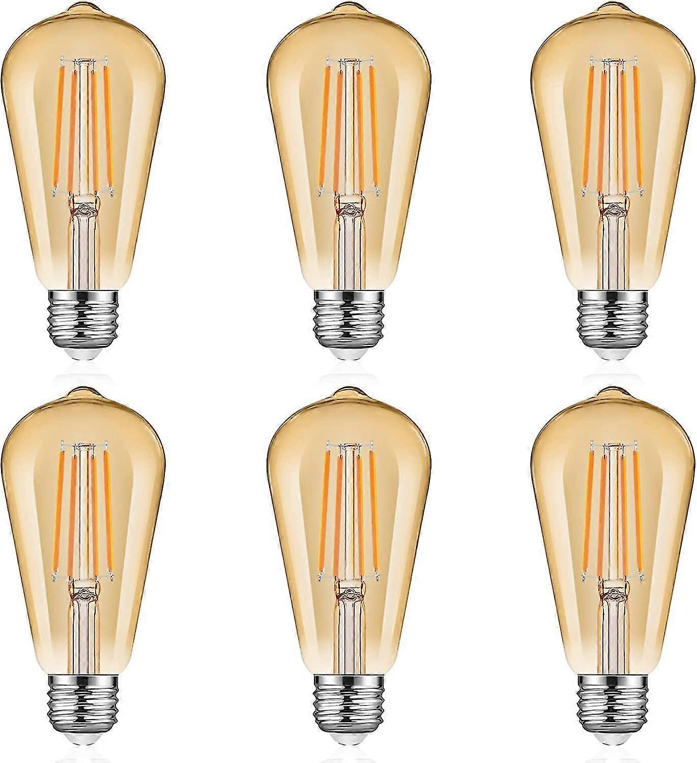 Vintage Led Edison Bulbs 6w, Equivalent 60w, Amber Warm 2300k, 700 Lumens, Antique Style St58 Led Filament Bulbs With 80+ Cri, E26 Base, Non-dimm