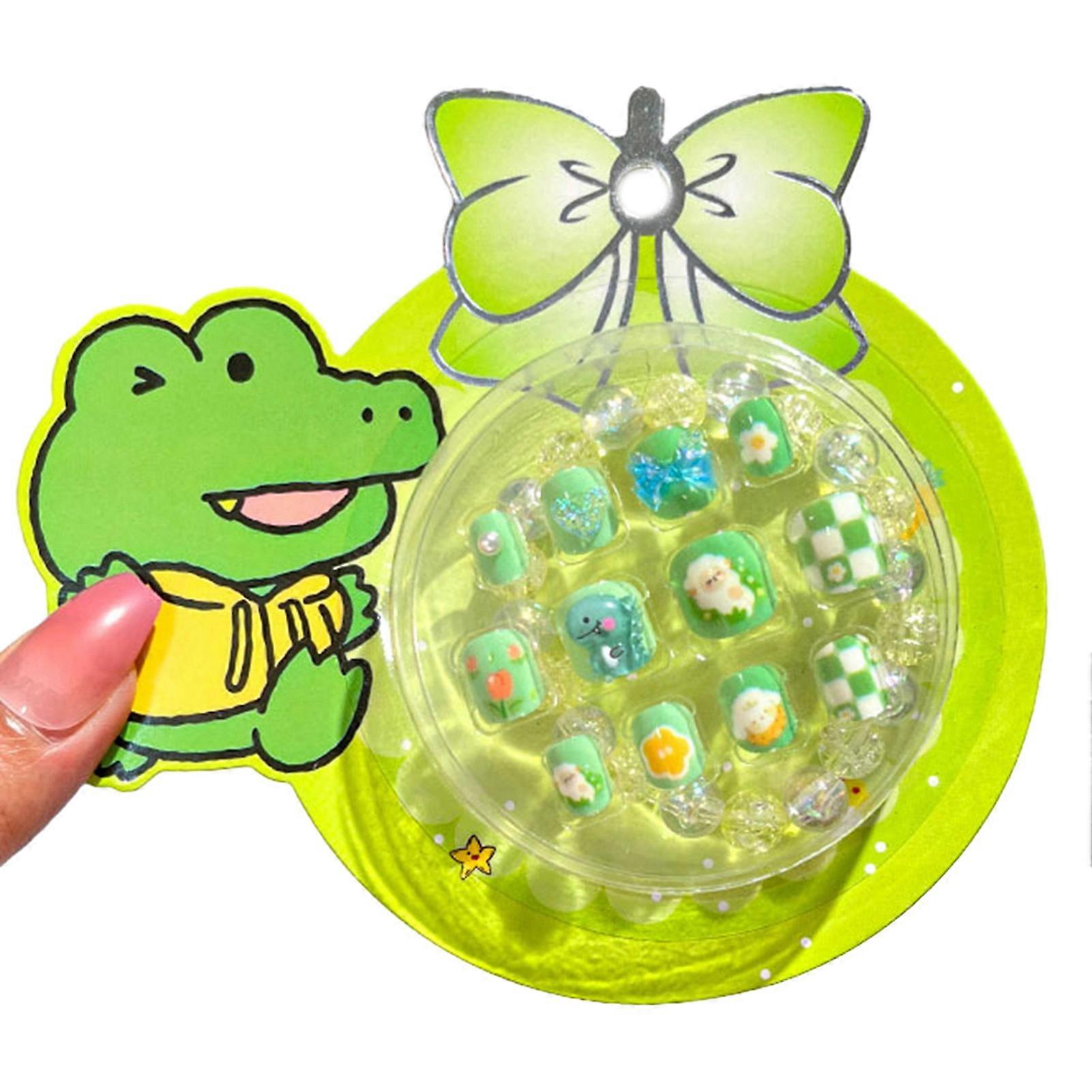 12Pcs Fake Nails Adorable Cartoon Pattern Vibrant Color Full Cover Decorative Press-On Fake Nails Manicure Tips