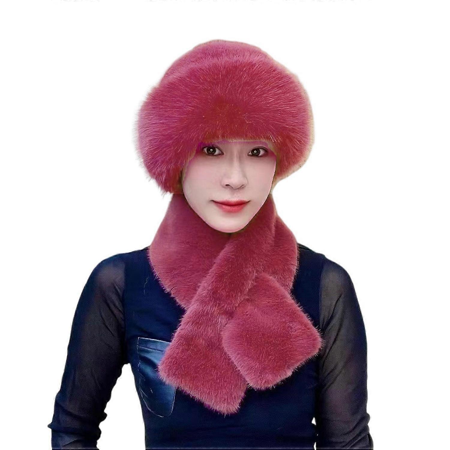 2 Pcs/Set Men Winter Mongolian Hat Neck Warmer Thick Stretchy Solid Color Ear Protection Keep Warm