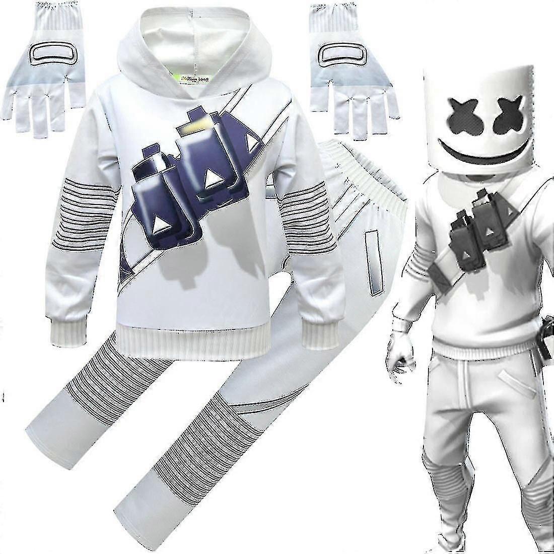 New 2023 Dj Marshmello Kids White 3d Printed Pullover Set Halloween Carnival Party Costume