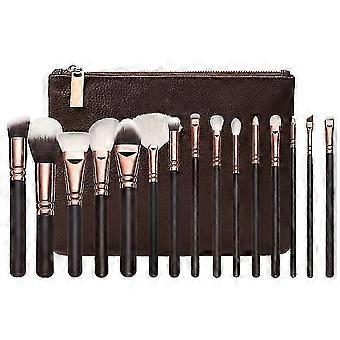 15 pcs Professional makeup brush with practical bag-Brown