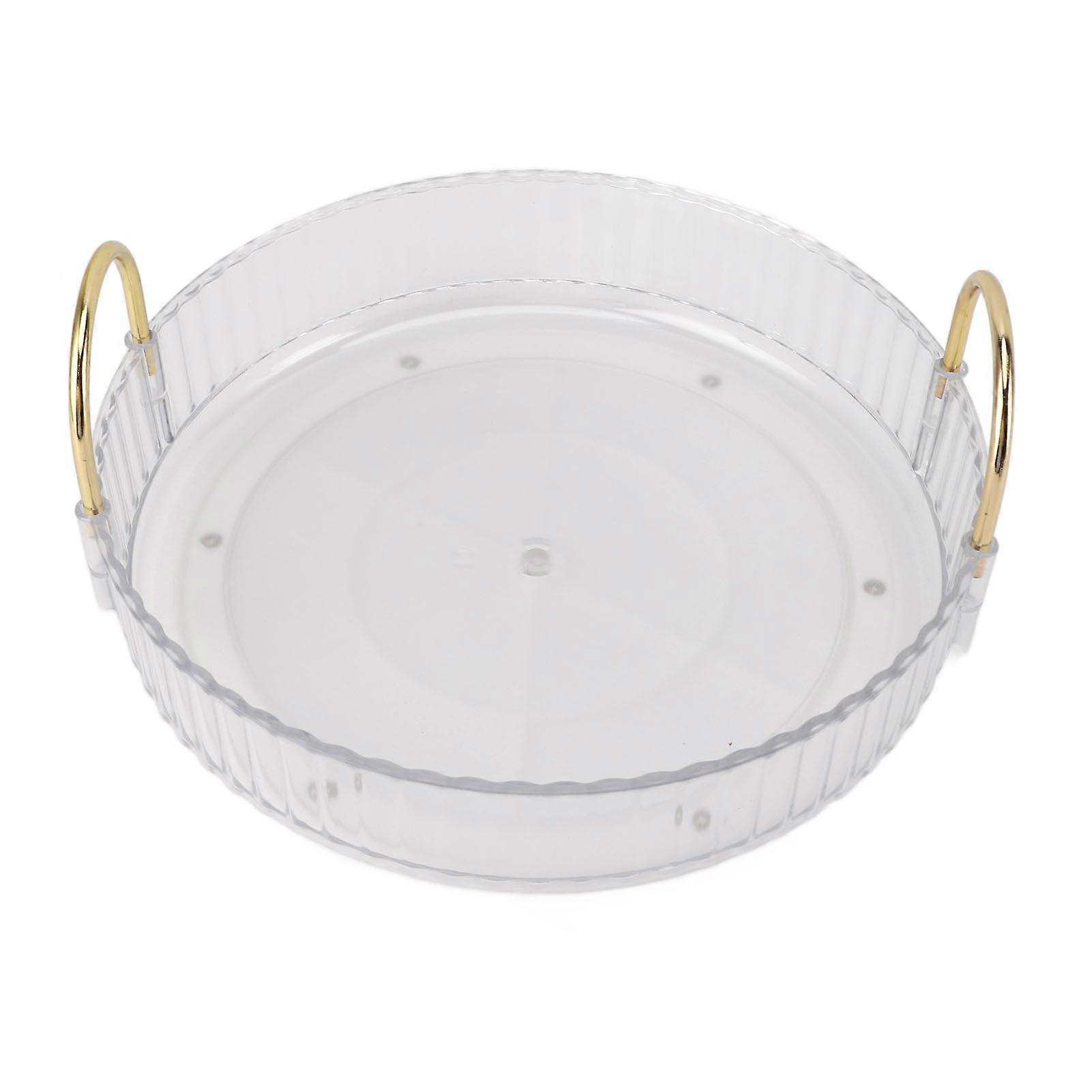 Round Storage Tray 360 Degree Rotating Waterproof Clear Desktop Organizer Display Tray with Dual Handles for Bedroom Bathroom White