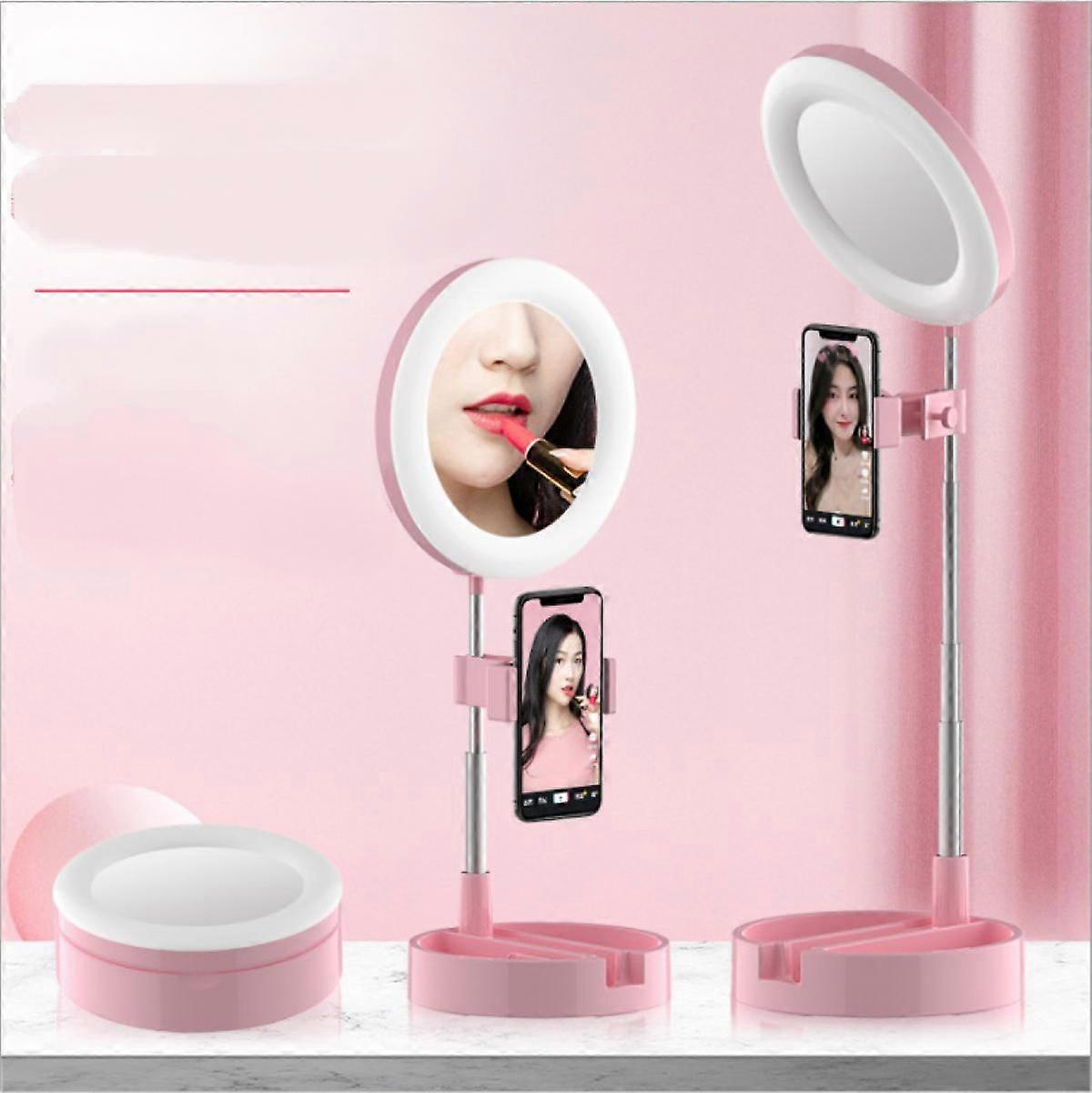 Led Ring Light Foldable Fill Light With Mirror Mobile Phone Holder, 3 Color Modes And For Video Live Streaming Make-up Photog
