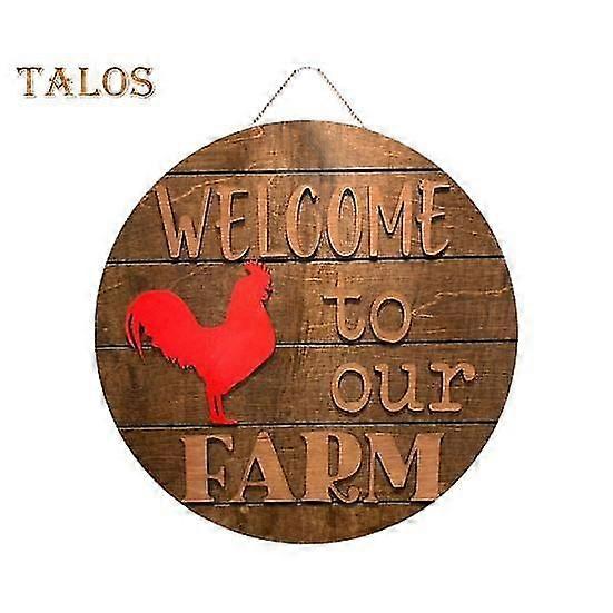 Door Sign Rustic Red Rooster Pattern Welcome Sign Wooden Front Door Pendant for Farmhouse Home