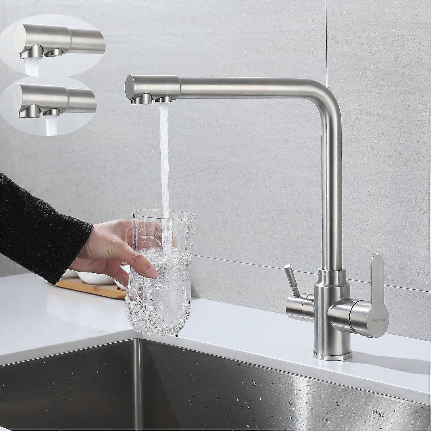 1pc-faucet-HT-JS0506 brushed round tube 7-shaped faucet-including 60cm hot and cold water inlet pipes (note 3/8 water pipes)