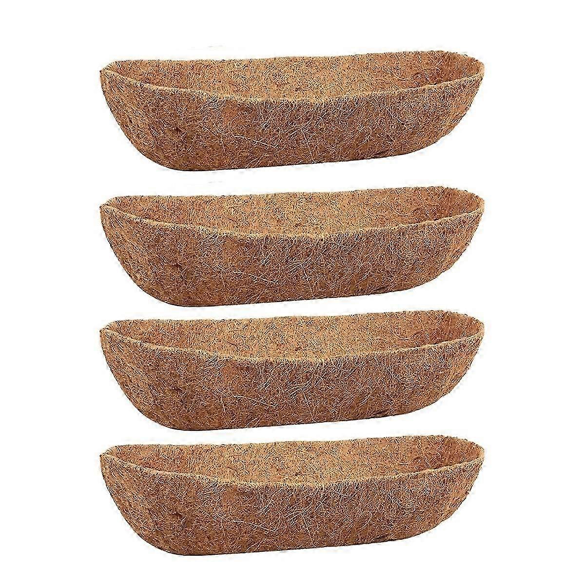 4 팩 24 인치 트로프 코코넛 라이너, 벽 화분을위한 천연 코코넛 라이너, 창 바구니 데크 R