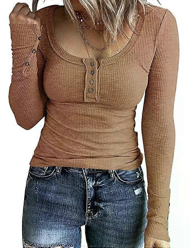 Women's Button Color V-neck Long Sleeve T-shirt Top Blouse Tee Solid Color Sexy Slim