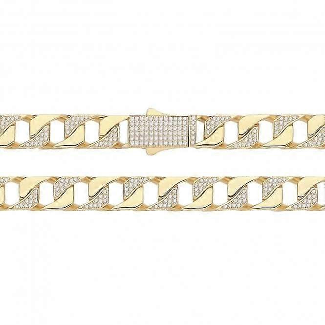 9CT Yellow Gold Cuban Link Chain with Zirconia