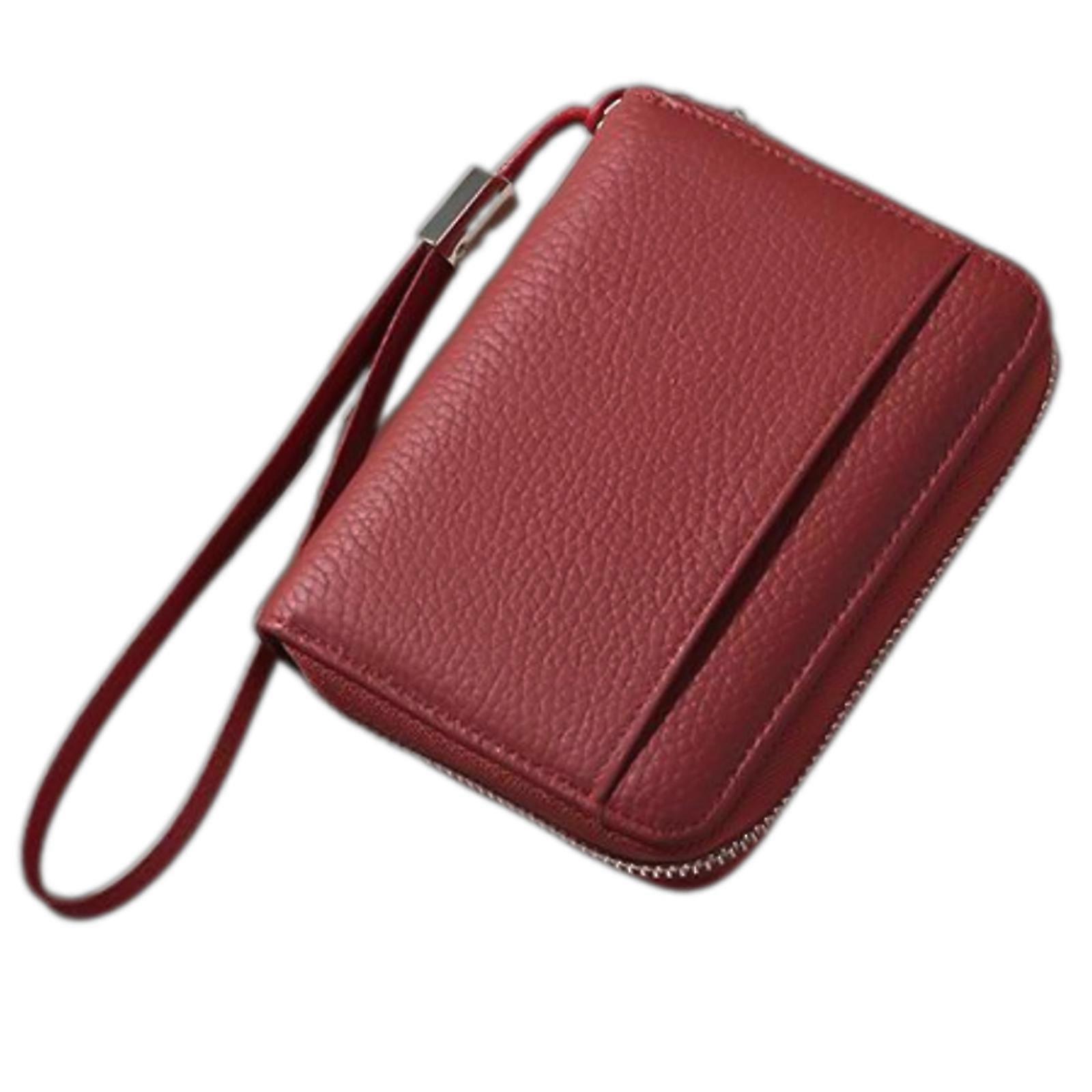 Short Wallet with Zippered Small Coin Purse Multiple Card Slots Change Purse Faux Leather Credit Card Holder for Daily maroon red