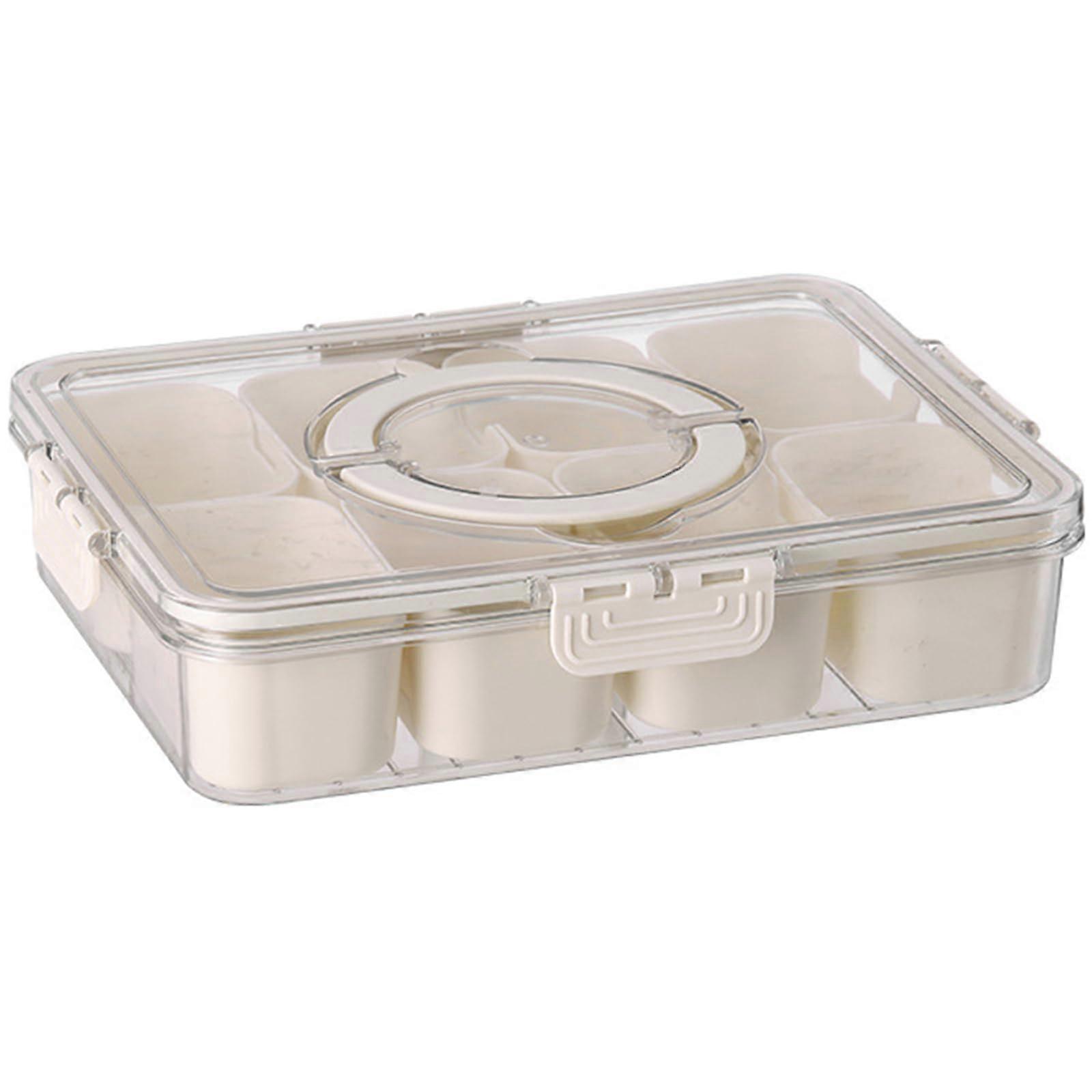 Divided Serving Tray with Lid and Handle, Portable Snack Platter Bento Box for Lunch Storage, White Candy Organizer for Fruits and Vegetables