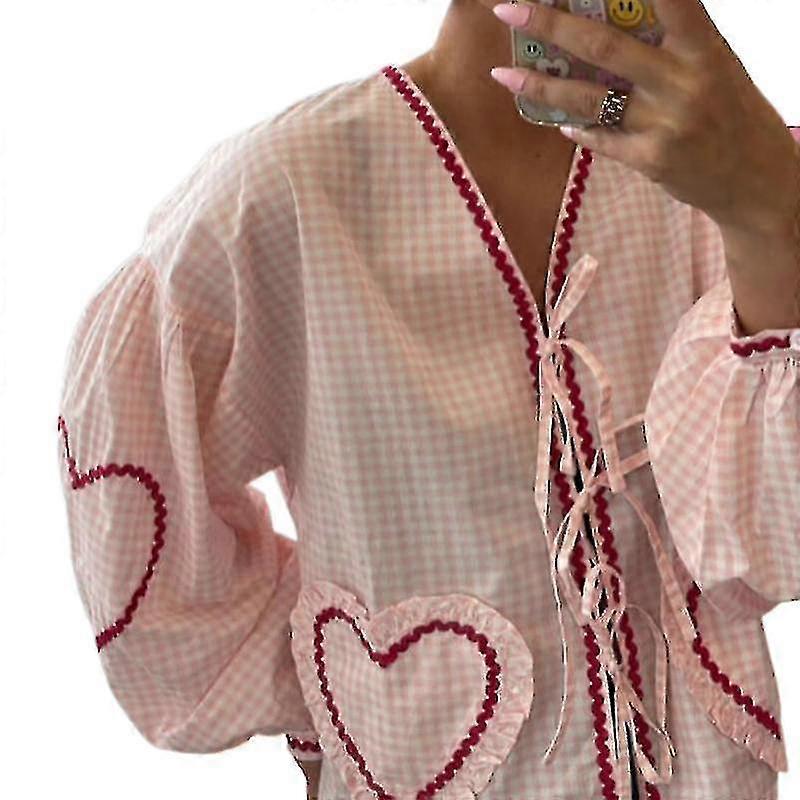 Camicetta stringata scozzese da donna