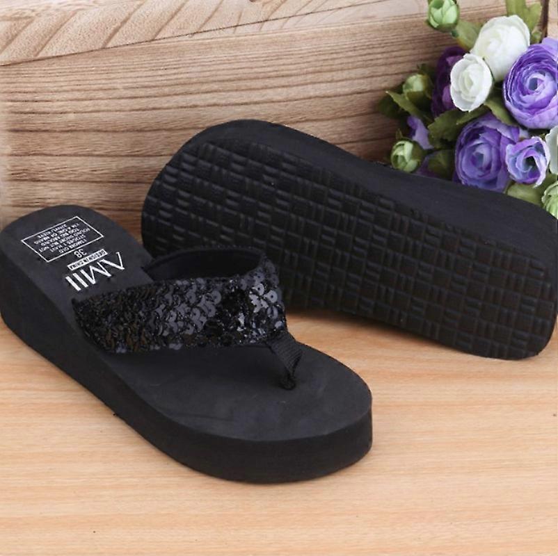Sequin Slippers Wedge ith Flip Flops 38