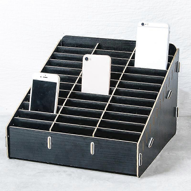 D-86 Office Conference Classroom Mobile Phone Storage Box, Style: 36 Grids (Black Oak)