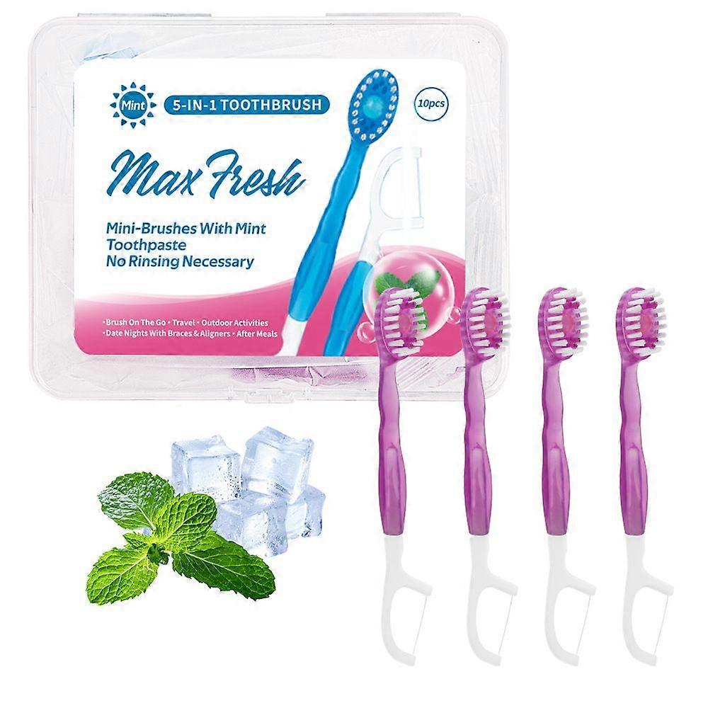 5 in 1 Toothbrush & Floss, Mini Toothbrushes 5 in 1 Tool, 5-in-1 Toothbrush & Floss & Tongue Scraper & Toothpick Set, Mini Disposable Toothbrushes wit