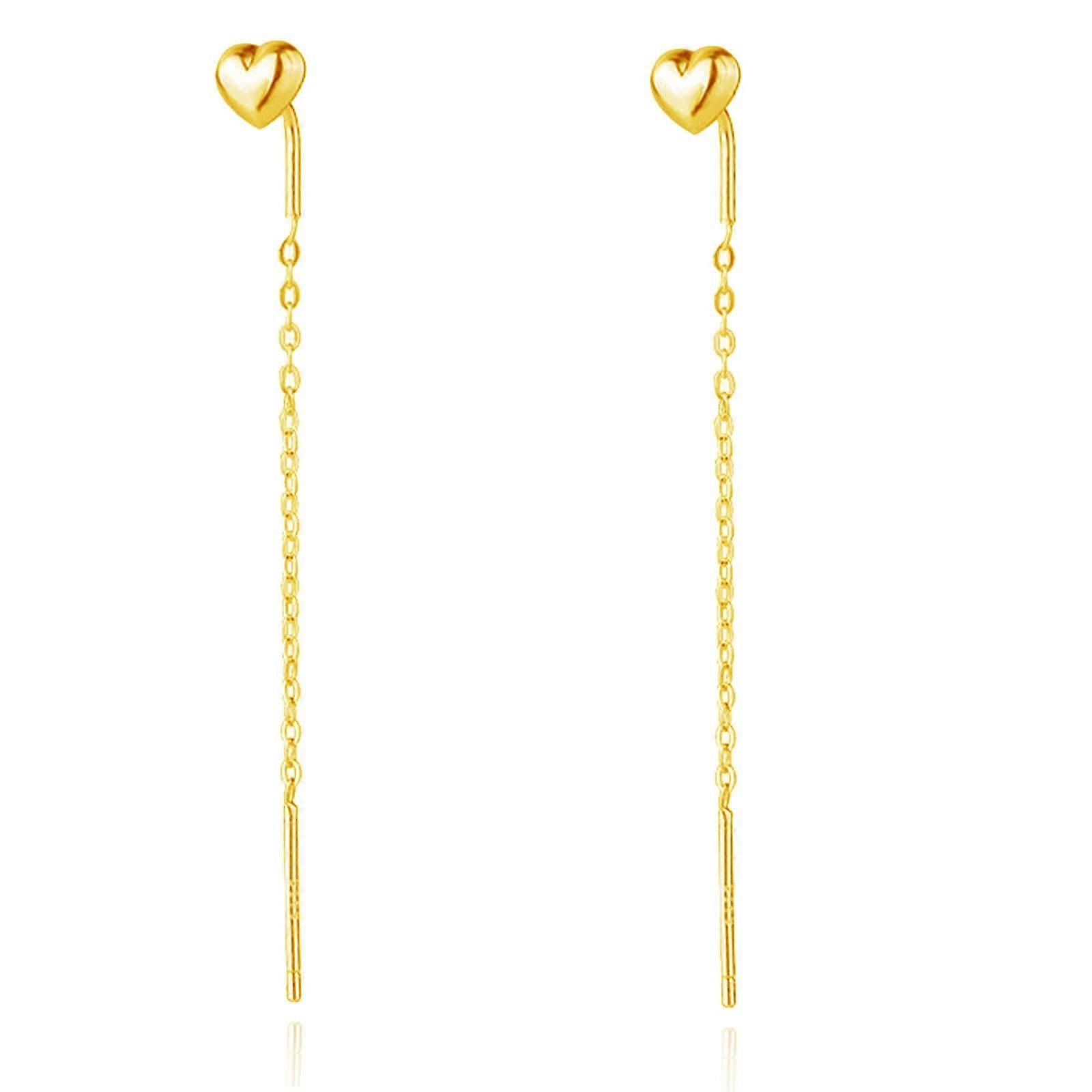 Solid 925 Sterling Silver Tiny Heart Threader Earrings for Women, Dangle Double Piercing Chain Earrings in Gold