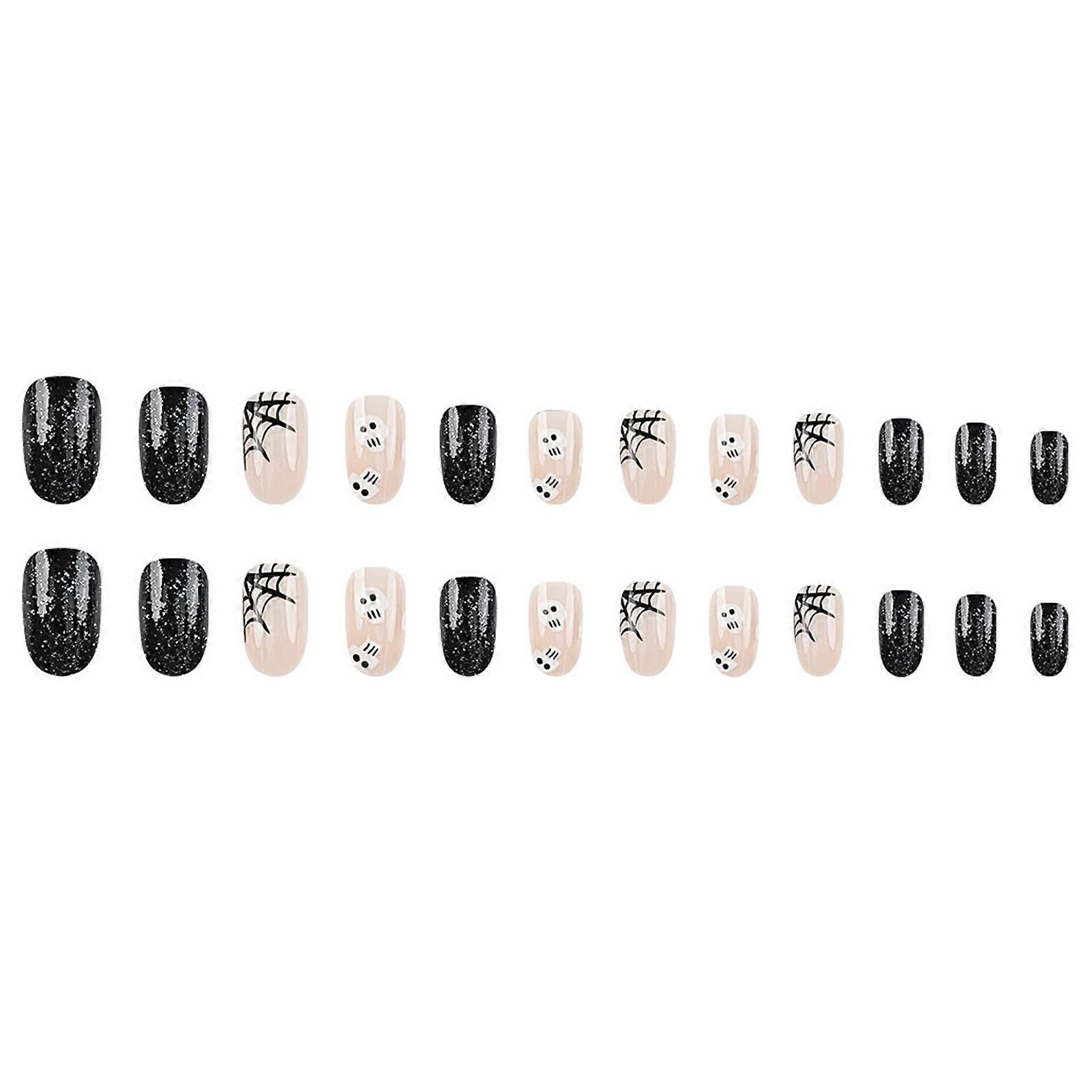 Unhas Falsas Nude&Black com Flash Glitter Natural Unquebrável Unhas Simples de Usar