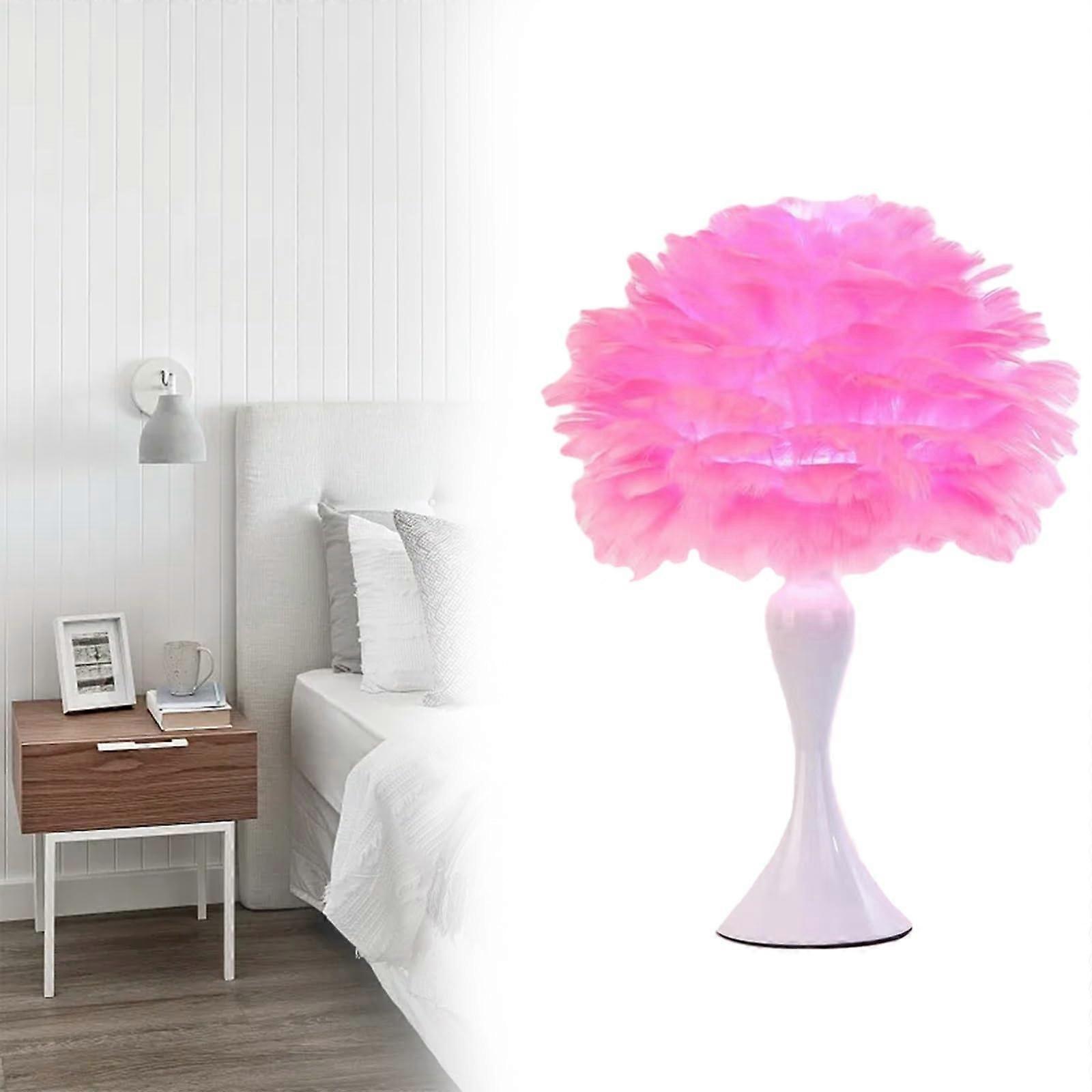 Feather Lamp, Feather Bedside Night Light with 3 Lighting Modes, Desk Lamps with White Base & Pushbutton Switch