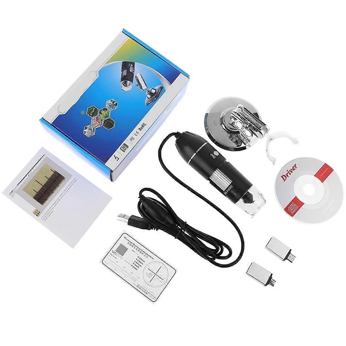 Microscope Accessories Kit - 3 in 1 Digital Microscope, 1600X Magnification, USB Adapters, 8 LED Microscope Slides