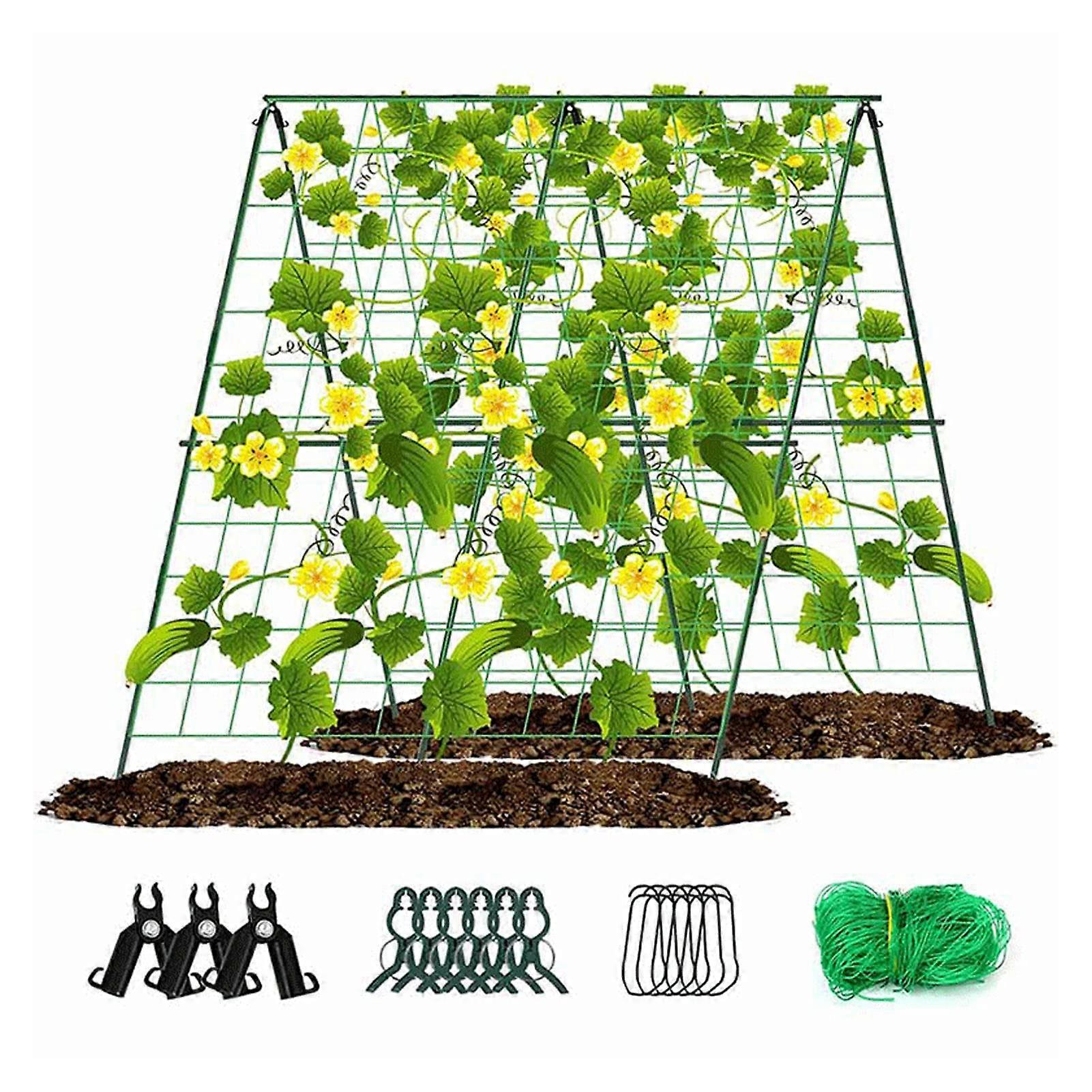 A Frame Plant Growing Support Trellis, Foldable Metal Vegetable Climbing Net with Support Clips for Garden Flowers