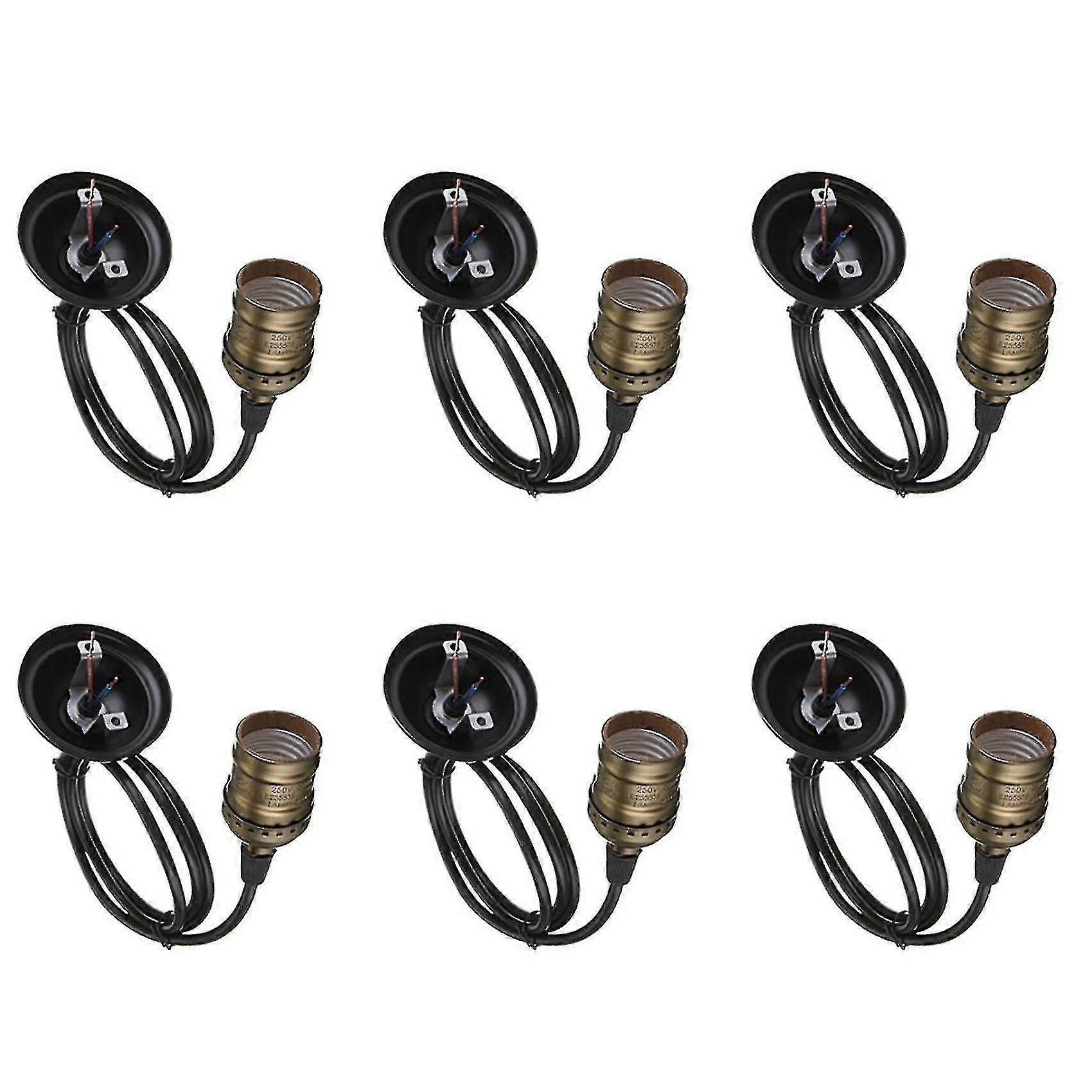 6x Vintage Lamp Light Base Socket Holder E27 Screw Bulbs -suitable For Bare Bulb Features With Wire