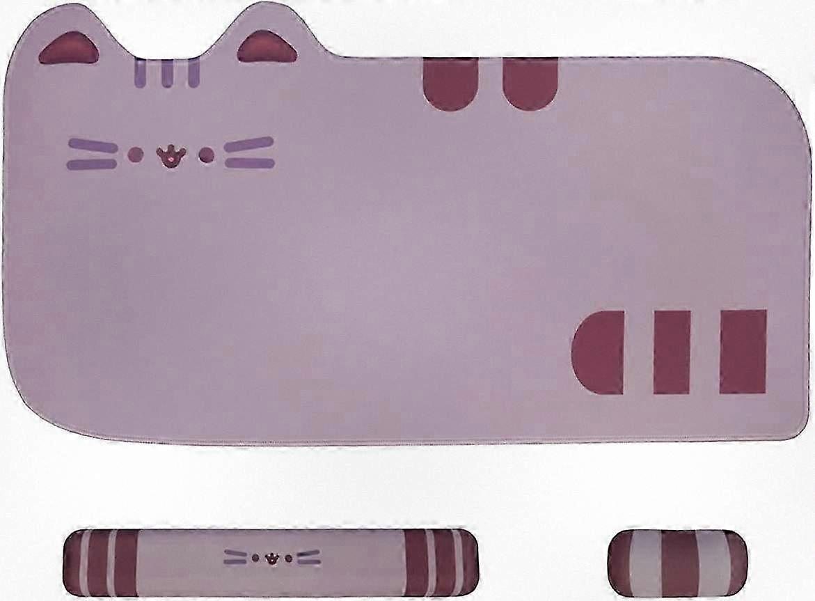 Cute Cat Design 3-in-1 Gaming Keyboard and Mouse Pad Desk Mat Set with Ergonomic Memory Foam Wrist Support for Comfortable Desk Use and Opti