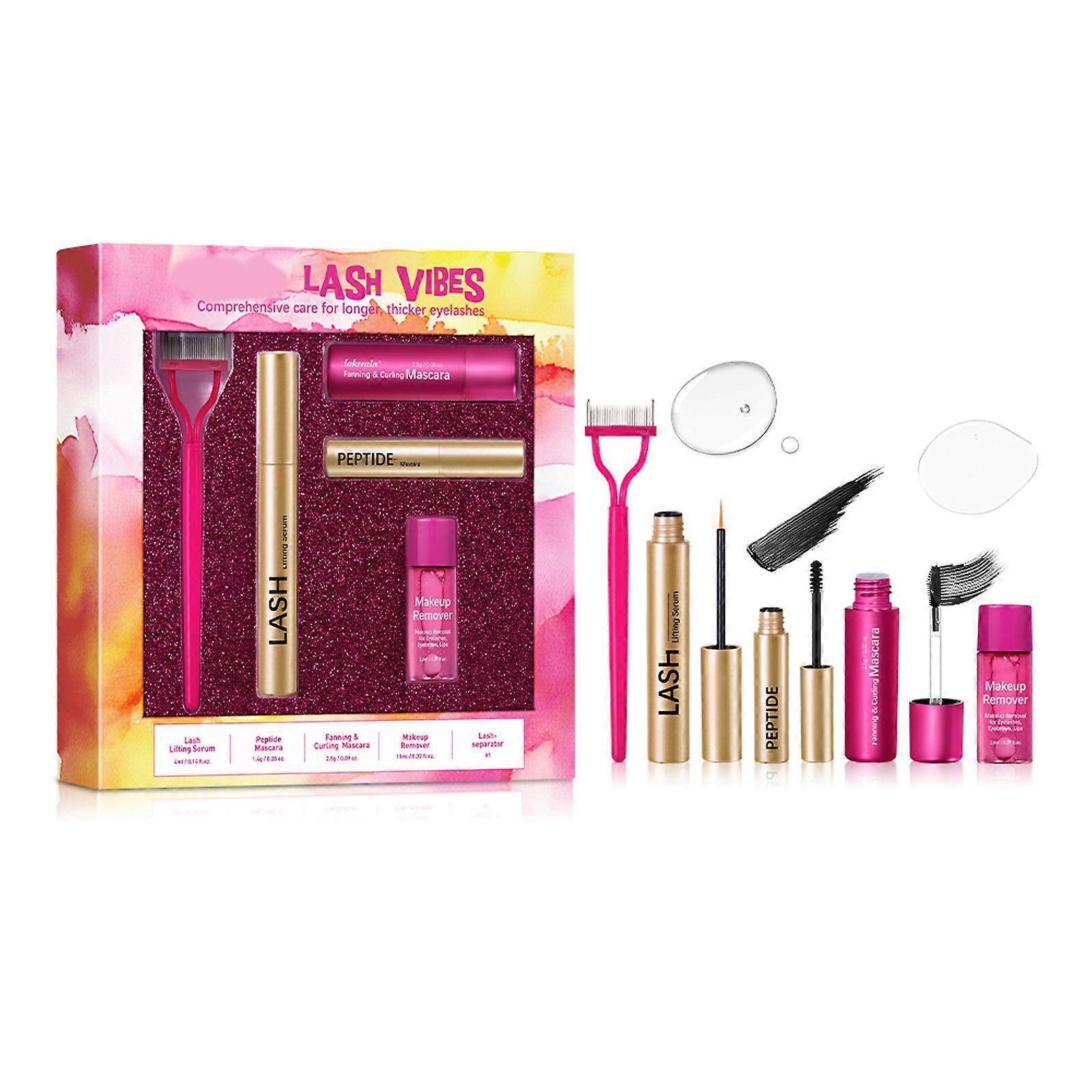 Portable Completes Lashes Makeup Set Lash Enhancing Serums Mascara Eye and Lip Makeup Remover Eyelash Separator Comb