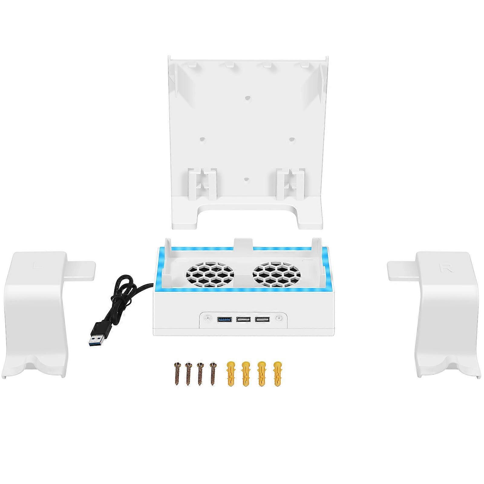 Wall Mount Bracket Built-in Cooling Fan Controller Holder Stand with LED Lighting USB Output for XB Series S Host
