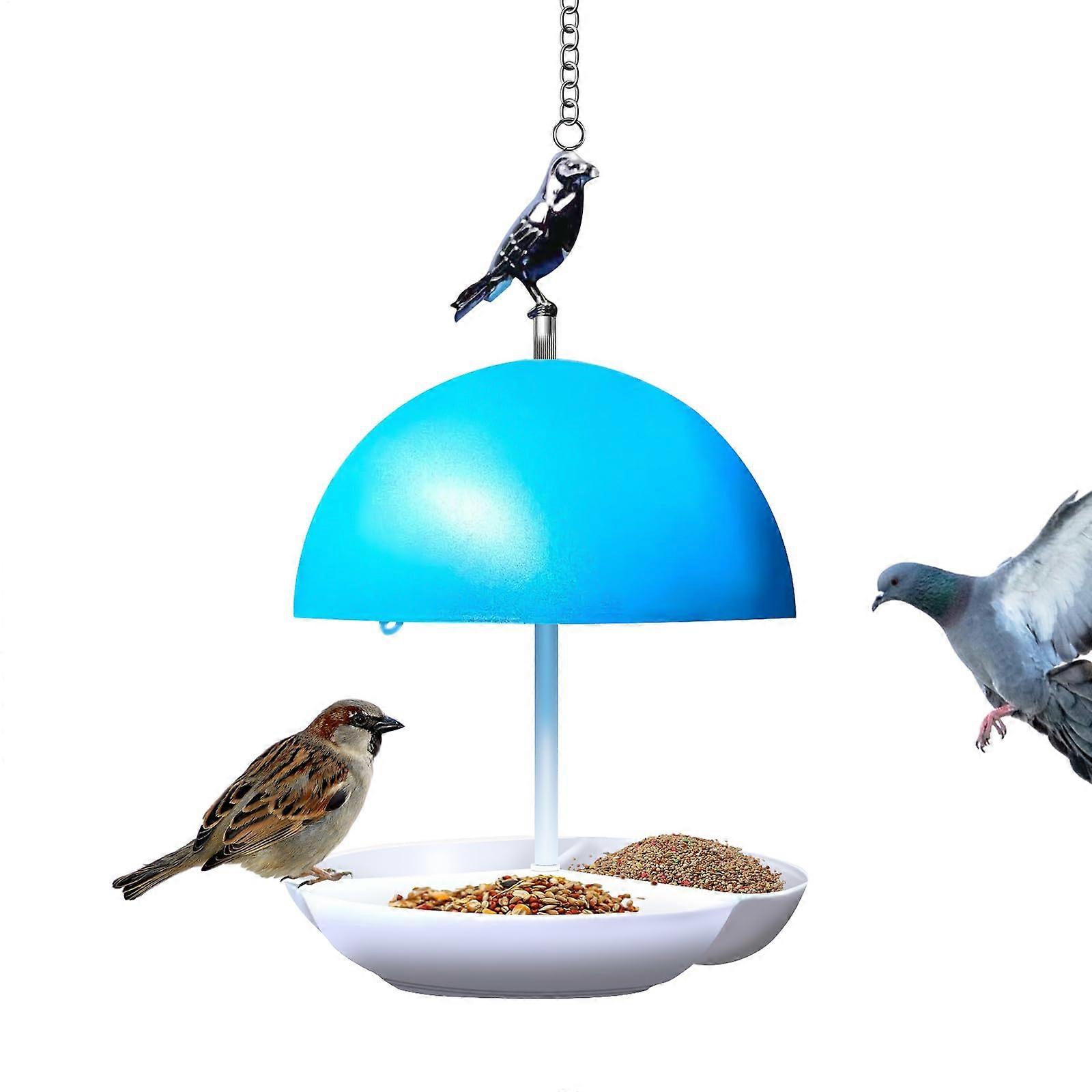 bird feeder made of metal, weatherproof, 25 x 15 x 15 cm, bird feather station, capacity seed holder for all weather conditions, white and blue