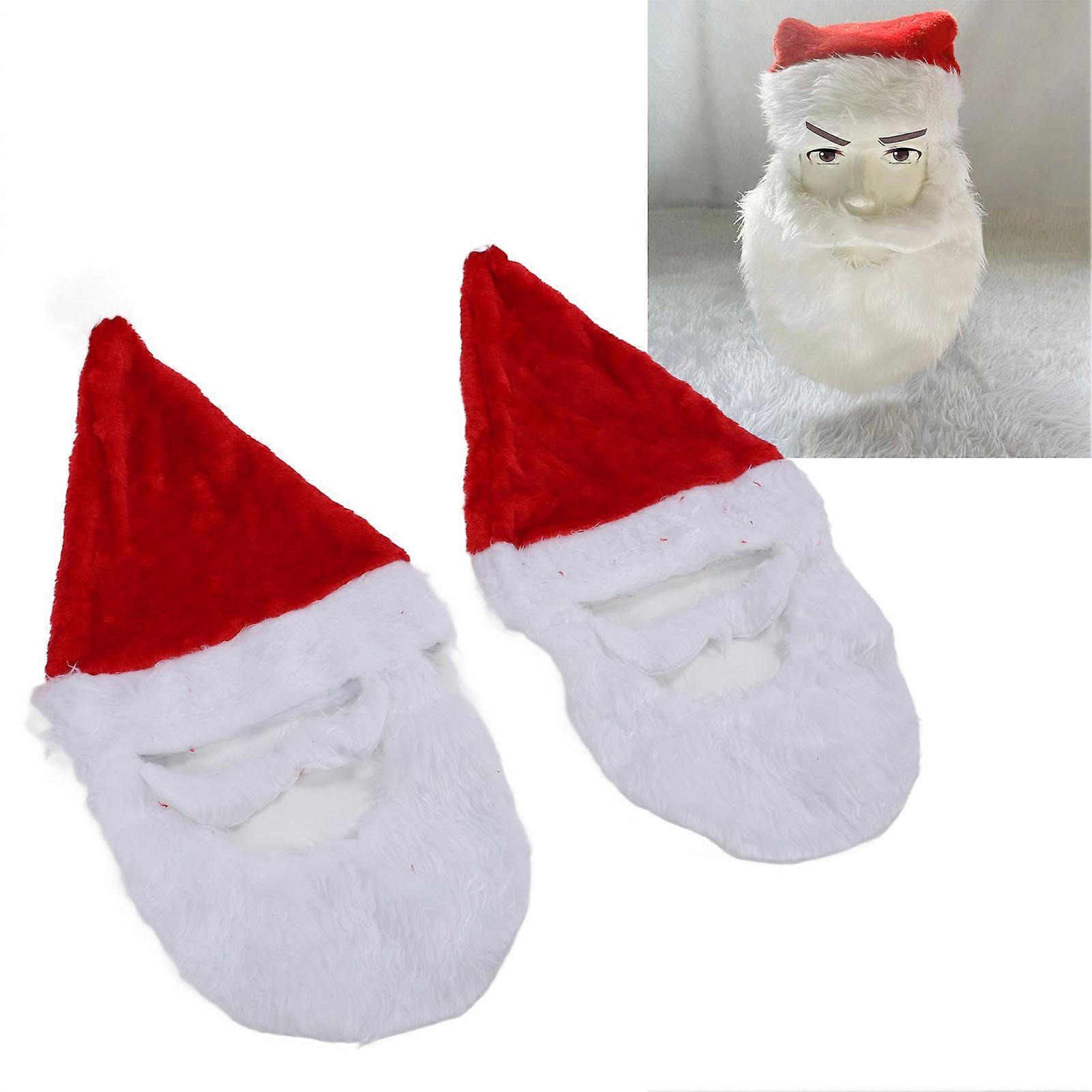 2pcs Xmas Hut Santa Hut Rot Weiß Xmas Zubehör Wiederverwendbarer Xmas Urlaub Hut mit Bart für Erwachsene