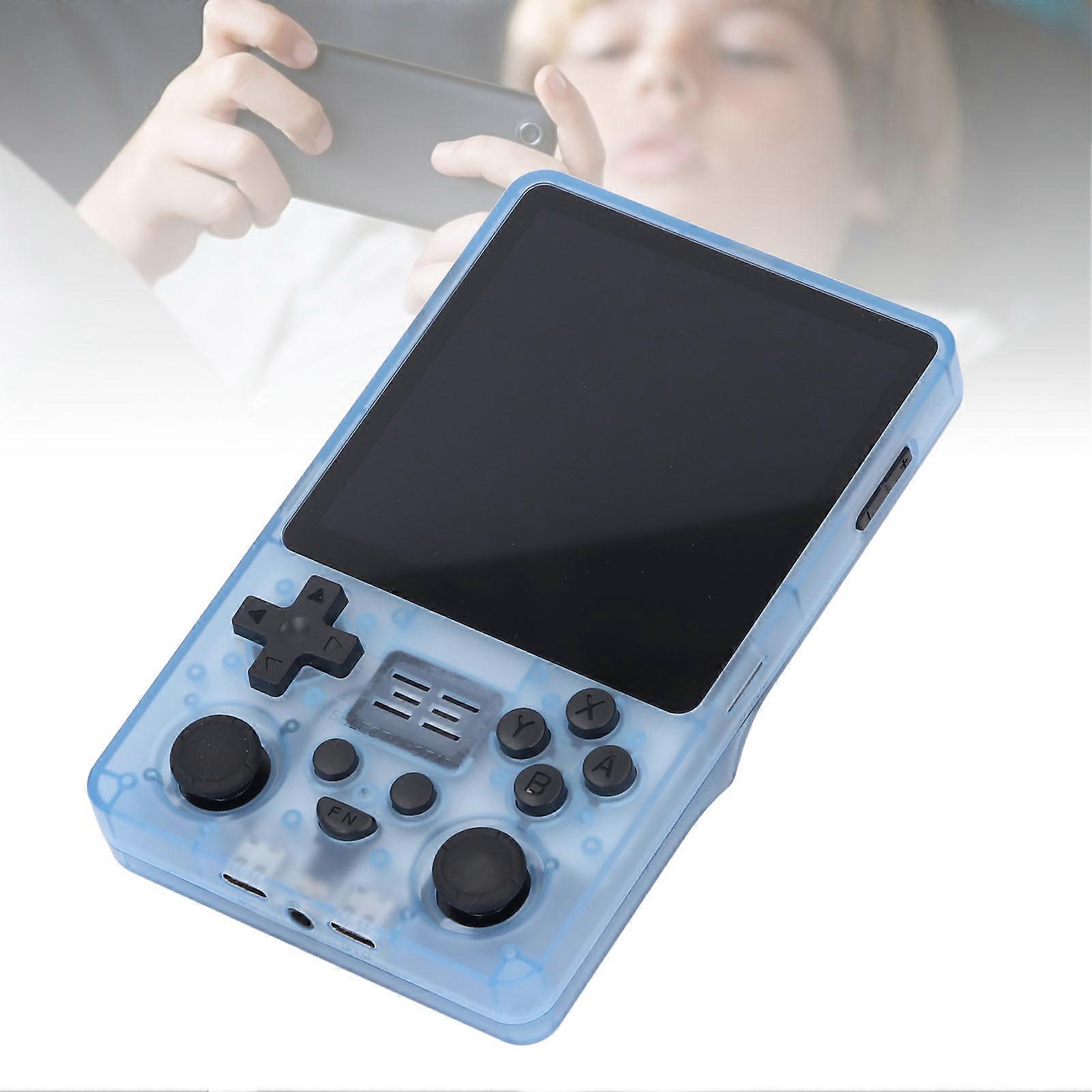 RGB20SX Handheld Game Console 4 Inch HD Screen Support 11 Emulators Portable Game Player for Kids Blue Transparent 16G+128G 