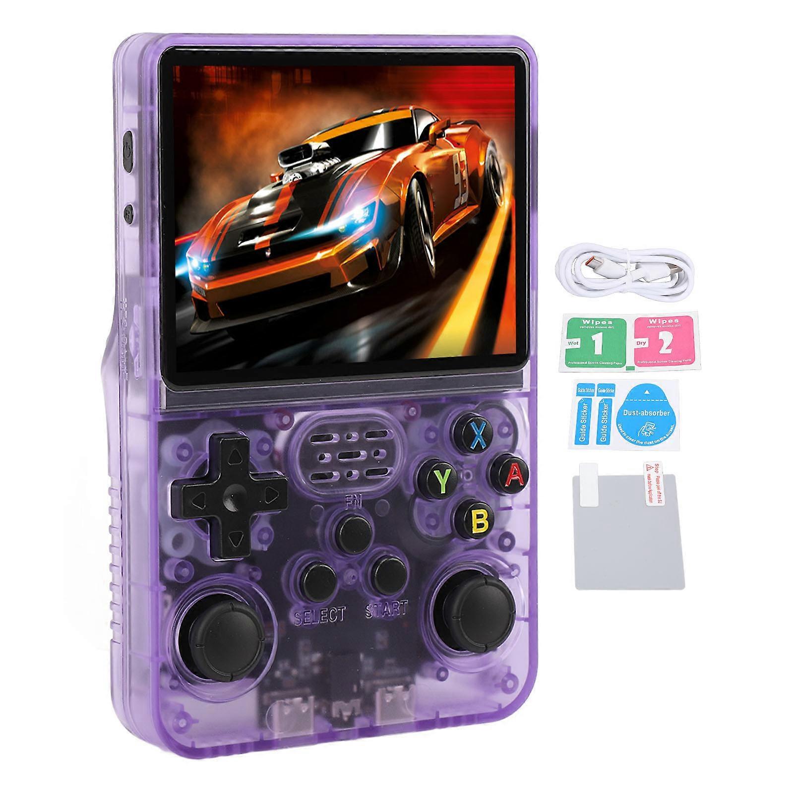 R36S Handheld Game Console, 3.5" IPS Screen, 20,000+ Games, 128GB, Transparent Purple