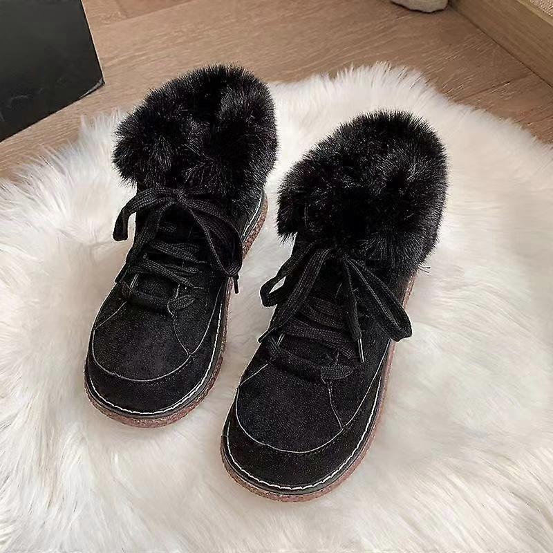 Snow Boots Women's Winter Long Plush Warm Cotton Shoes Thick Bottom Wool Cotton Shoes