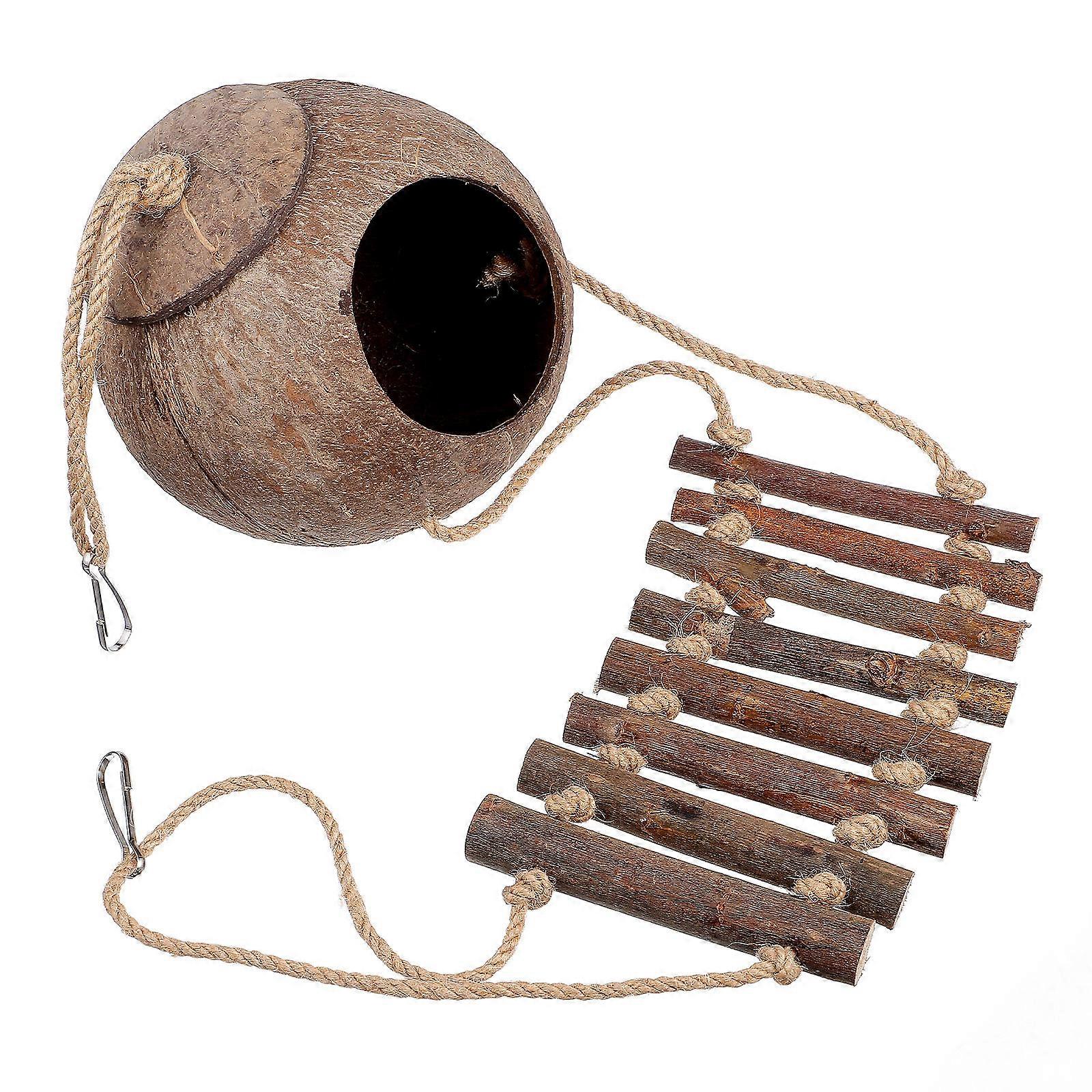 Lizard Hideout Decorative Reptile Hiding Cave with Ladder Coconuts Shell Shelter for Reptile Lizard Natural Style 52.00X14.00X12.00CM Hiding 1Pcs