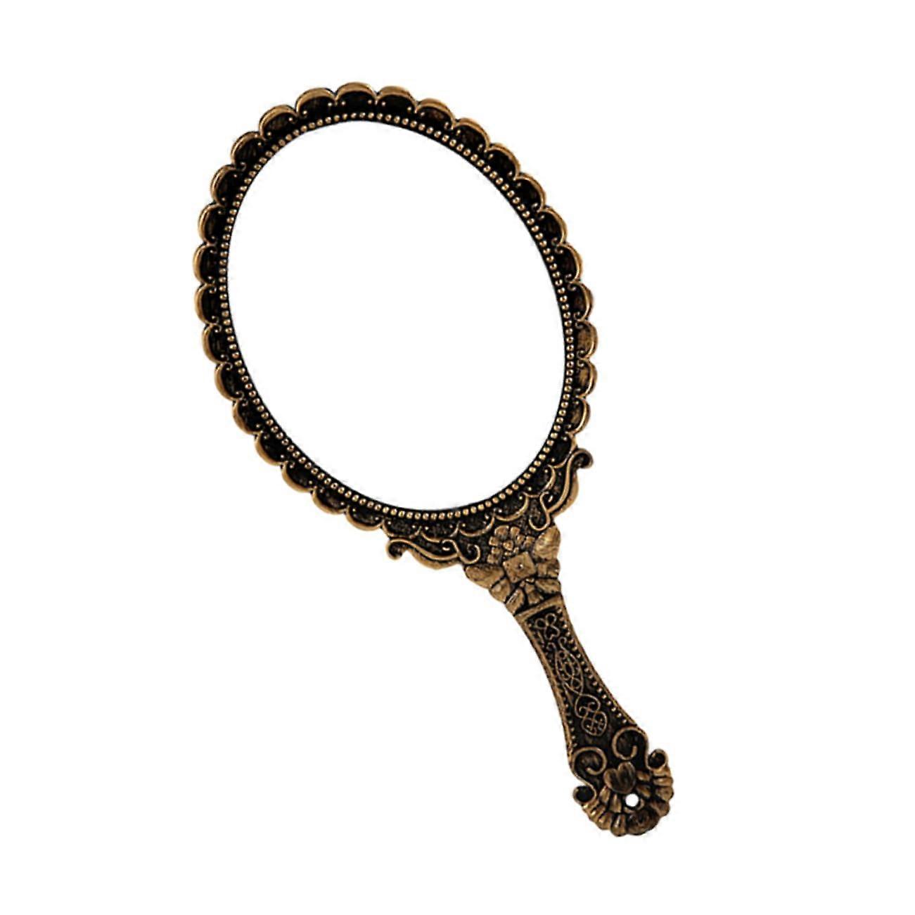 Handheld Vintage Makeup Mirror Oval Cosmetic Mirror Set With Handle Retro Style