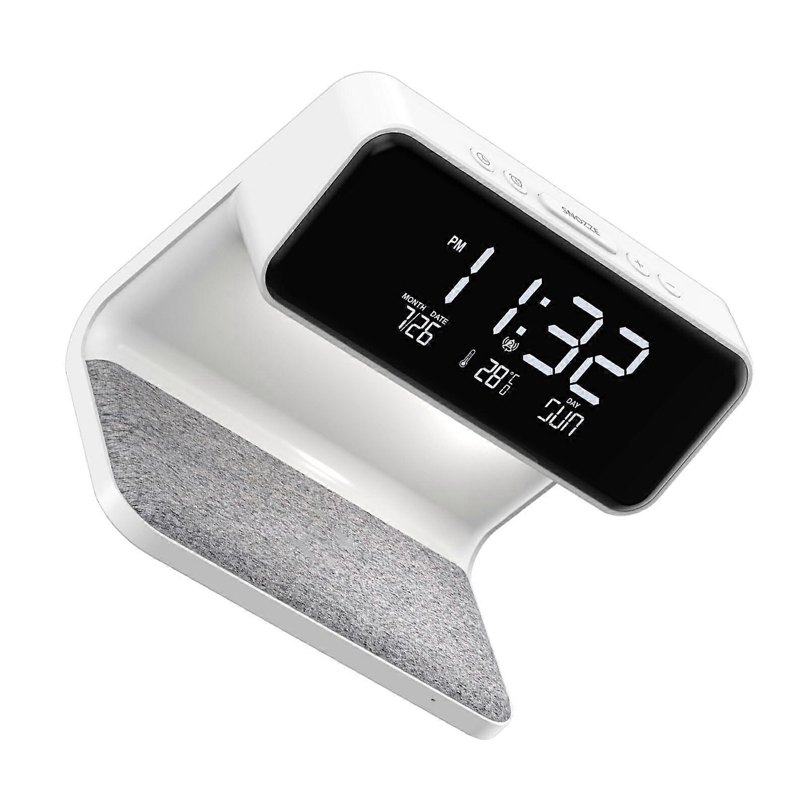 White Charger Display for Bedside Lamp, Wireless Alarm Clock, Bedside Table, Crisp and Clock with Large Lamp, Happy Alarm