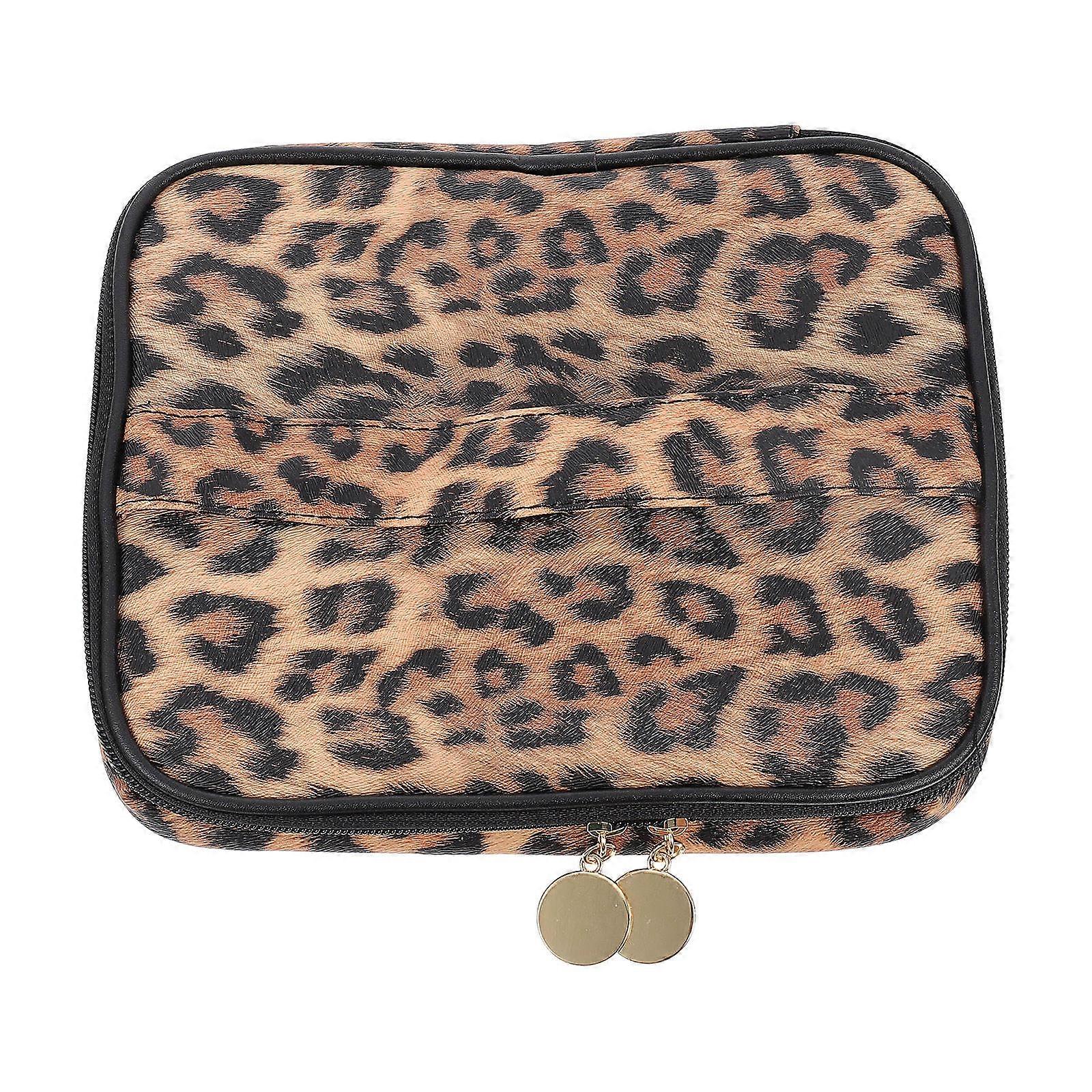 Multi-Compartment Toiletry Cosmetics Bag Leopard Design Household Use Storage Holder For Women 7.5 9.1 2.6in