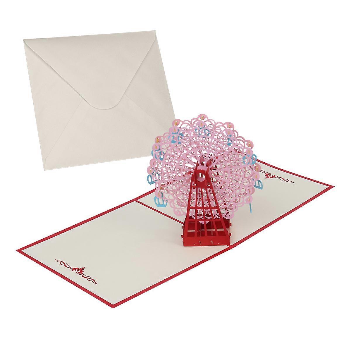 Happy Holidays Card 3D Up Cards Greeting Square Shape Technology Red 15 x 15cm 2Pcs Set