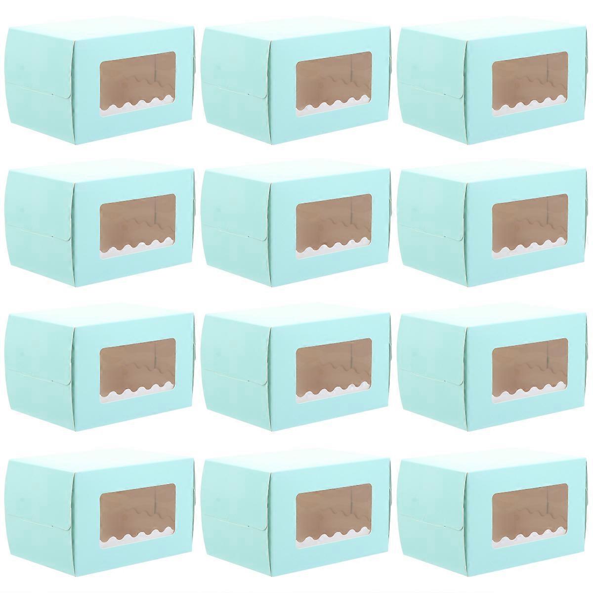 Bakery Take Out Boxes Cake Packaging Box Portable Container For Wedding Blue 12Pcs