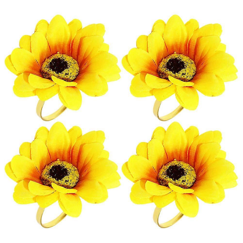 Napkin Holders For Party Sunflower Napkin Rings Yellow 3.14x3.14x1.77in Circular Farmhouse Table Centerpiece Metal Material Bouquet Decor 4Pcs