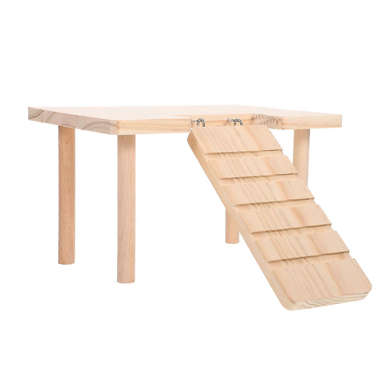 Wooden Hamster Platform with Ramp – Decorative Chinchilla & Guinea Pig Accessory for Safe Exercise and Enrichment, Easy Hanging Design for